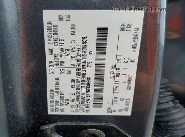 1FTEW1E47KFD09308 2019 FORD F150 Gray Vista de la etiqueta del VIN