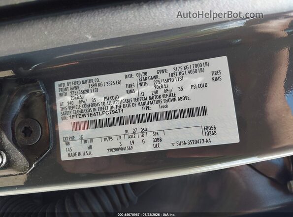 1FTEW1E47LFC79471 2020 FORD F150 Gray ძრავის განყოფილების ხედი
