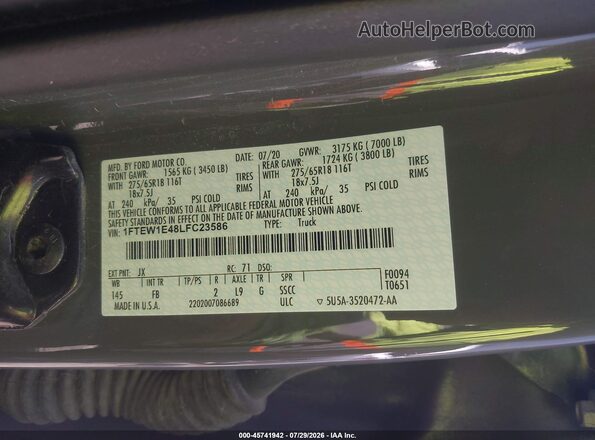 1FTEW1E48LFC23586 2020 FORD F150 Gray Vista del compartimento del motor