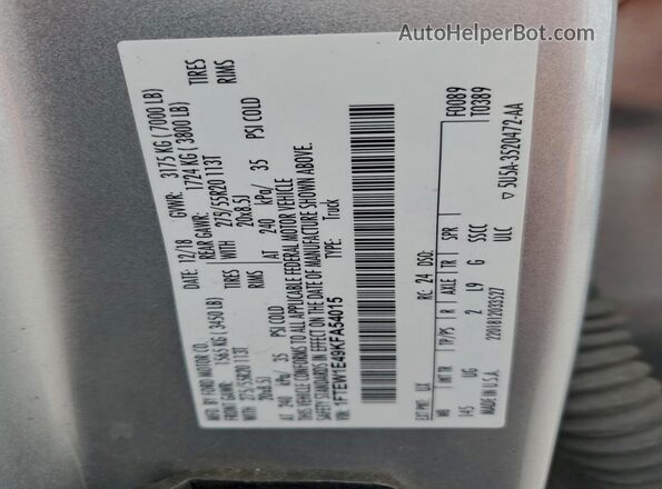 1FTEW1E49KFA54015 2019 FORD F150 Silver Vista del compartimento del motor