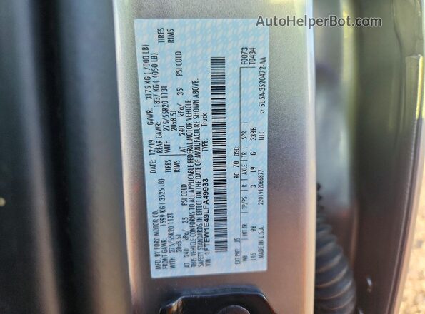 1FTEW1E49LFA49933 2020 FORD F150 Silver Vista del compartimento del motor