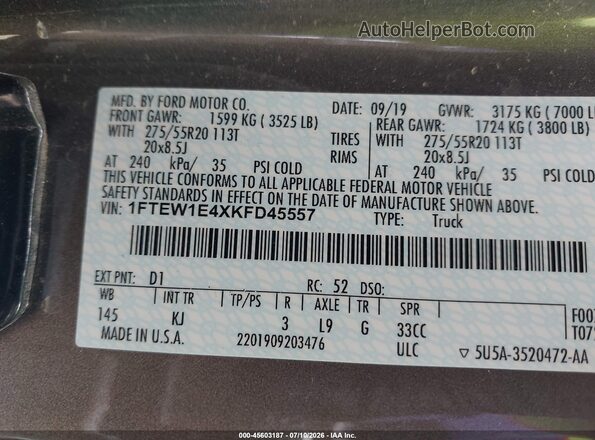 1FTEW1E4XKFD45557 2019 FORD F150 Gray Engine compartment view