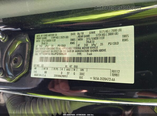 1FTEW1E50JFD50628 2018 FORD F150 Black Vista del compartimento del motor