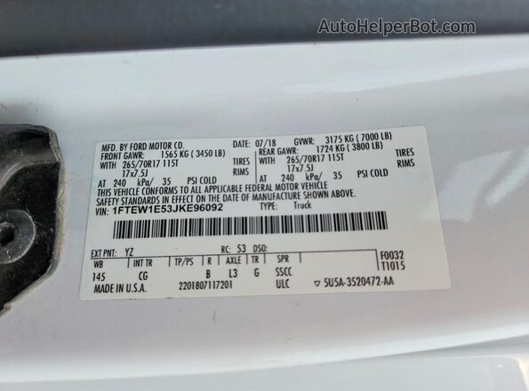 1FTEW1E53JKE96092 2018 FORD F150 White Engine compartment view