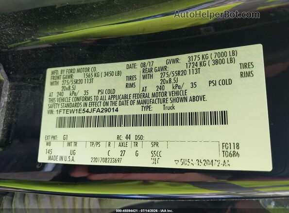 1FTEW1E54JFA29014 2018 FORD F150 Black Widok komory silnika