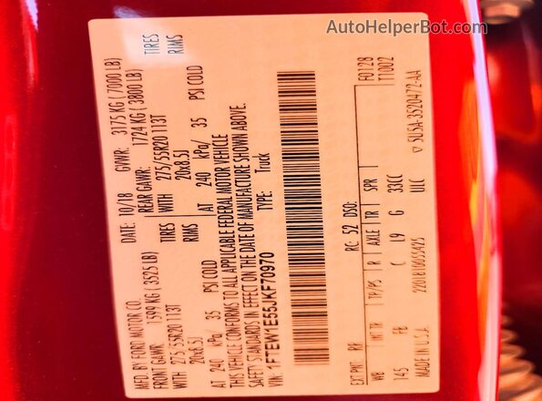 1FTEW1E55JKF70970 2018 FORD F150 Red Շարժիչի բաժամունքի տեսք
