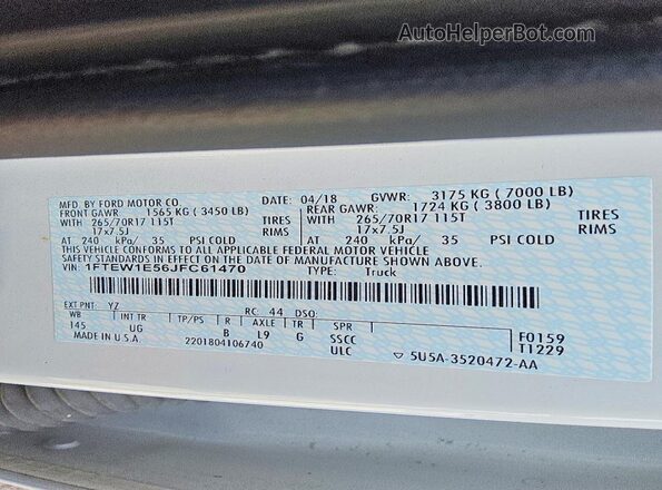 1FTEW1E56JFC61470 2018 FORD F150 White Engine compartment view