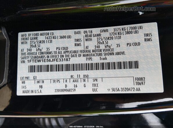 1FTEW1E56JFE33187 2018 FORD F150 Black Widok komory silnika