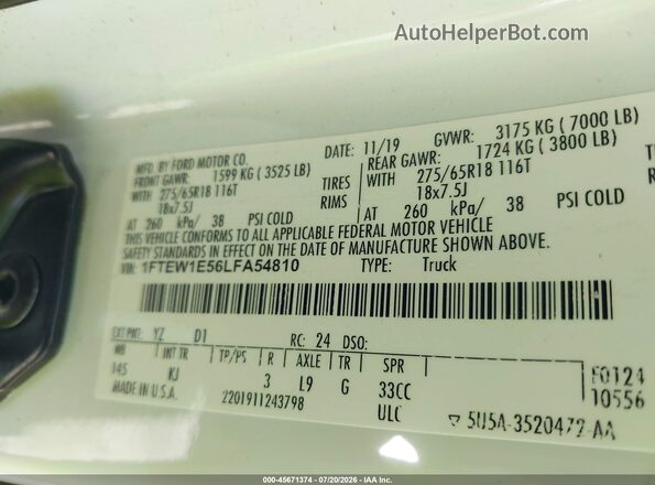 1FTEW1E56LFA54810 2020 FORD F150 Белый Вид подкапотного пространства