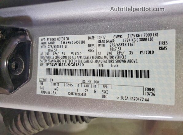 1FTEW1E57JKC61310 2018 FORD F150 Silver Vista del compartimento del motor