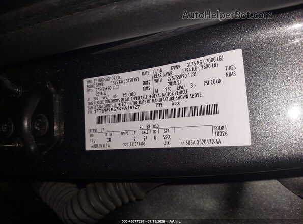1FTEW1E57KFA16727 2019 FORD F150 Gray Вид підкапотного простору