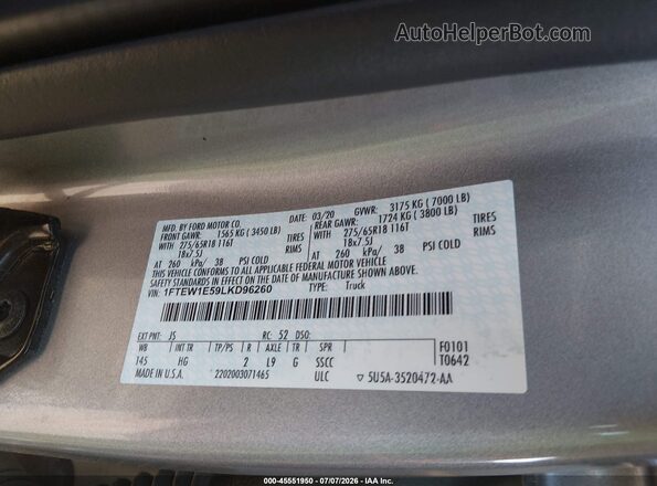 1FTEW1E59LKD96260 2020 FORD F150 Серебряный Вид подкапотного пространства