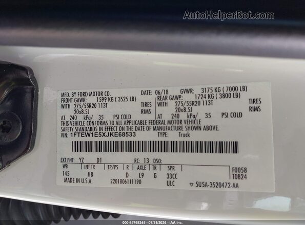 1FTEW1E5XJKE68533 2018 FORD F150 White Widok komory silnika