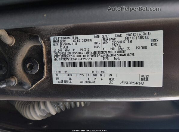 1FTEW1E82HKE26331 2017 FORD F150 Коричневый Вид подкапотного пространства