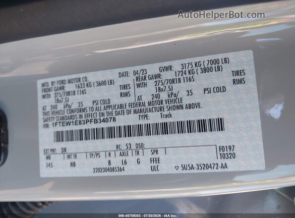 1FTEW1E83PFB34078 2023 FORD F150 Gray Vista del compartimento del motor