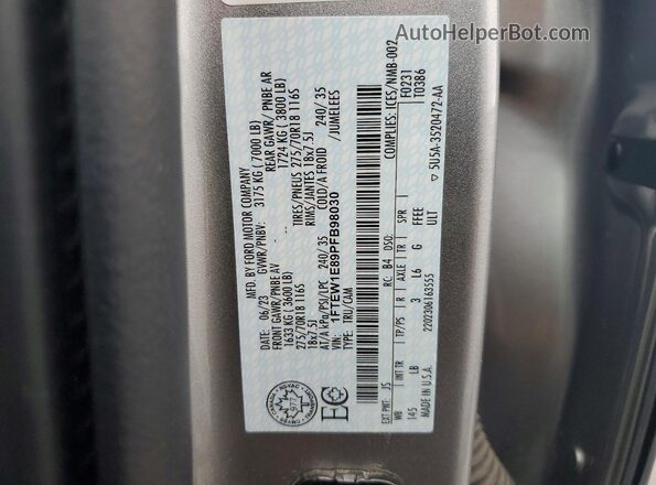 1FTEW1E89PFB98030 2023 FORD F150 Gray VIN კოდის სტიკერის ხედი
