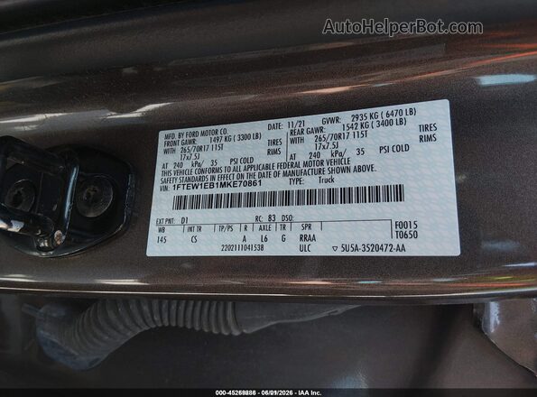 1FTEW1EB1MKE70861 2021 FORD F150 Коричневый Вид подкапотного пространства