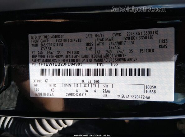 1FTEW1EB2JFD04983 2018 FORD F150 Black Вид підкапотного простору