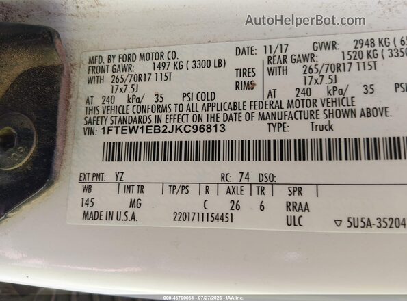 1FTEW1EB2JKC96813 2018 FORD F150 White Vista del compartimento del motor
