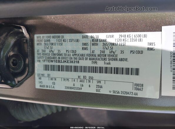 1FTEW1EB2JKE38318 2018 FORD F150 Brown Widok komory silnika