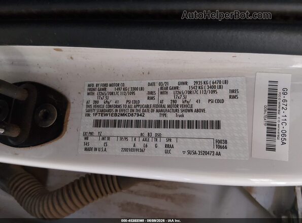 1FTEW1EB2MKD87942 2021 FORD F150 White Vista del compartimento del motor