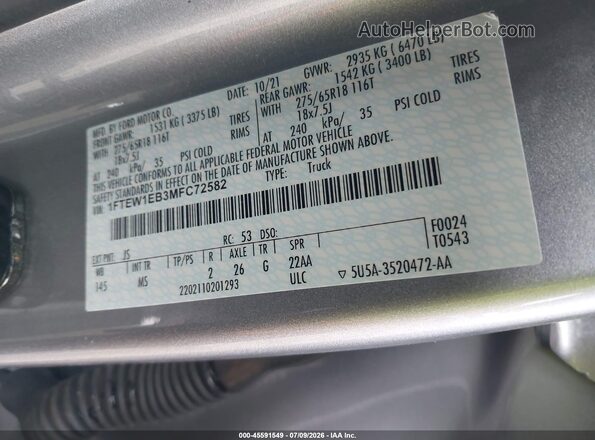 1FTEW1EB3MFC72582 2021 FORD F150 Silver Engine compartment view