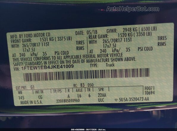 1FTEW1EB4JKE41009 2018 FORD F150 Black Widok komory silnika