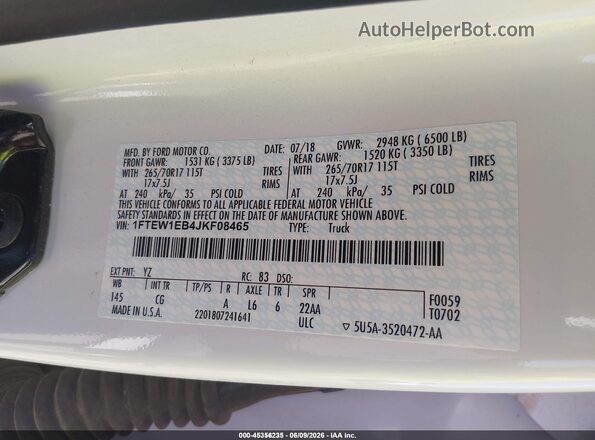 1FTEW1EB4JKF08465 2018 FORD F150 Белый Вид подкапотного пространства