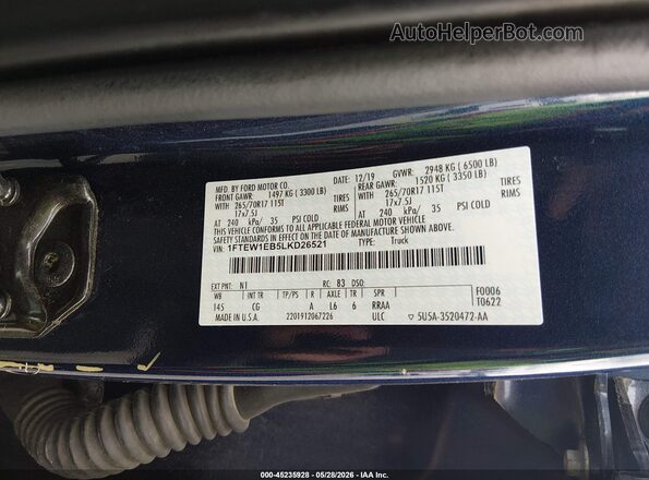 1FTEW1EB5LKD26521 2020 FORD F150 Blue ძრავის განყოფილების ხედი