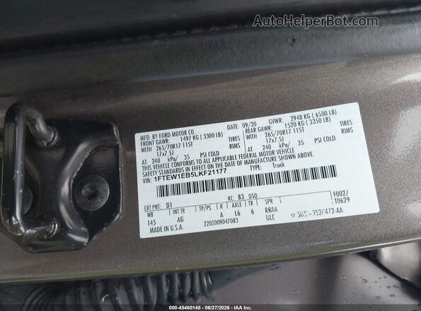 1FTEW1EB5LKF21177 2020 FORD F150 Gray Շարժիչի բաժամունքի տեսք