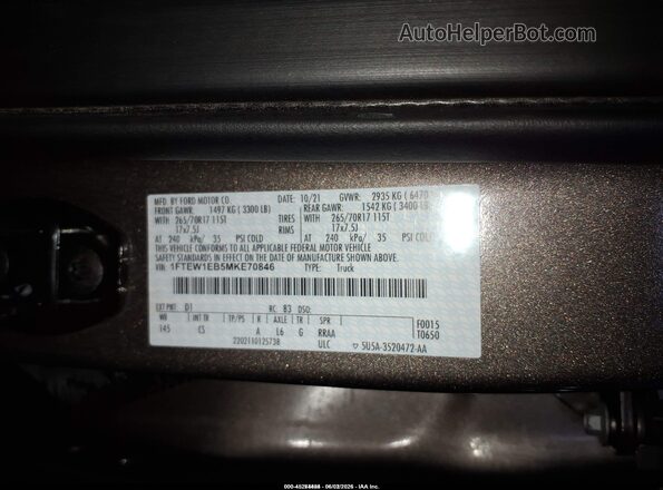 1FTEW1EB5MKE70846 2021 FORD F150 Brown Вид підкапотного простору