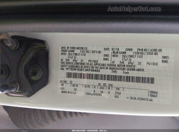 1FTEW1EB7JKF08492 2018 FORD F150 Белый Вид подкапотного пространства