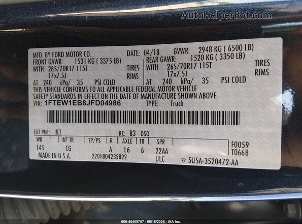 1FTEW1EB8JFD04986 2018 FORD F150 Blue Вид підкапотного простору
