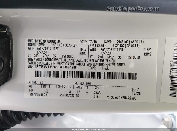 1FTEW1EB8JKF08498 2018 FORD F150 Белый Вид подкапотного пространства