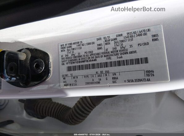 1FTEW1EB9MFB38448 2021 FORD F150 White Вид підкапотного простору