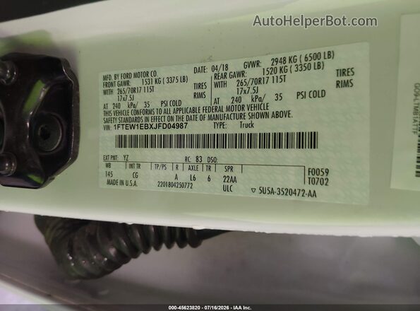 1FTEW1EBXJFD04987 2018 FORD F150 White ძრავის განყოფილების ხედი