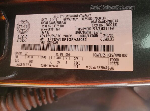 1FTEW1EF1GFA25083 2016 FORD F150 Gray ძრავის განყოფილების ხედი