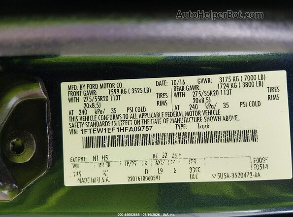 1FTEW1EF1HFA09757 2017 FORD F150 Синий Вид подкапотного пространства