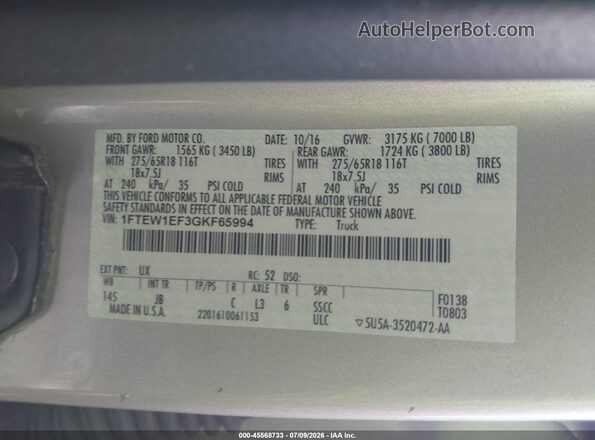 1FTEW1EF3GKF65994 2016 FORD F150 Silver Widok komory silnika