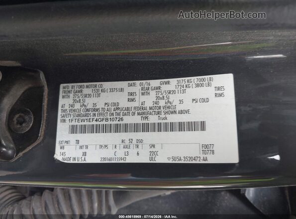 1FTEW1EF4GFB10726 2016 FORD F150 Gray Вид підкапотного простору