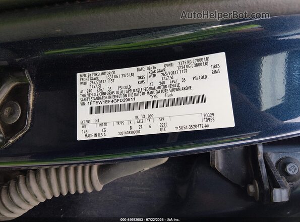 1FTEW1EF4GFD29511 2016 FORD F150 Blue Engine compartment view