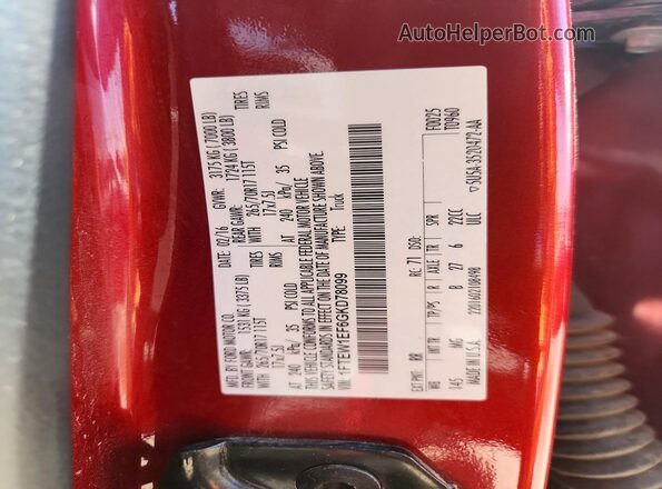 1FTEW1EF6GKD78099 2016 FORD F150 Red VIN sticker view
