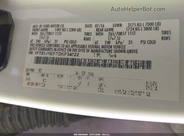 1FTEW1EF7GKF34022 2016 FORD F150 White Engine compartment view