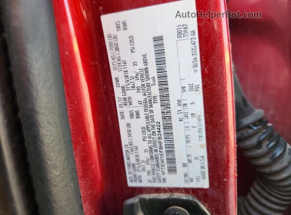 1FTEW1EF8HFB24422 2017 FORD F150 Red Շարժիչի բաժամունքի տեսք
