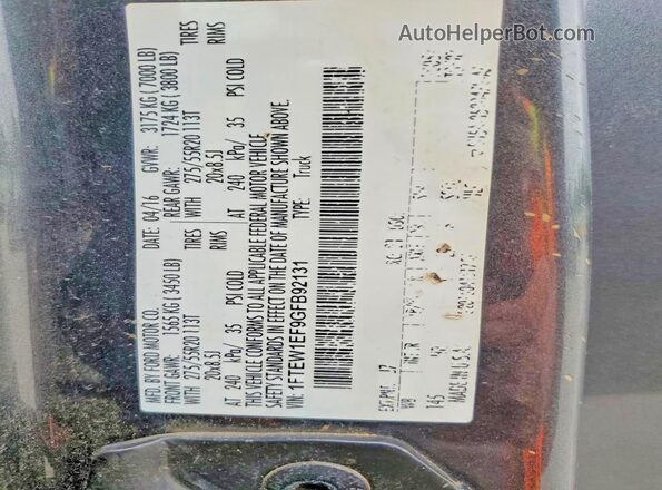 1FTEW1EF9GFB92131 2016 FORD F150 Charcoal ძრავის განყოფილების ხედი