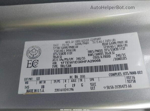 1FTEW1EG0HFA29068 2017 FORD F150 Silver Engine compartment view