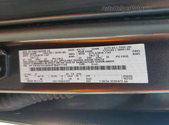 1FTEW1EG0HFB47119 2017 FORD F150 Gray ძრავის განყოფილების ხედი