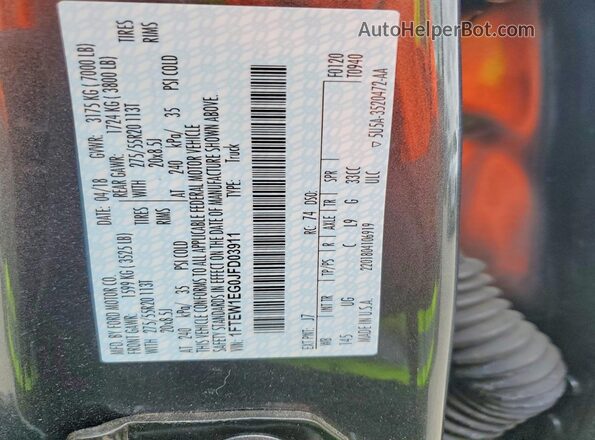 1FTEW1EG0JFD03911 2018 FORD F150 Gray Widok naklejki z numerem VIN