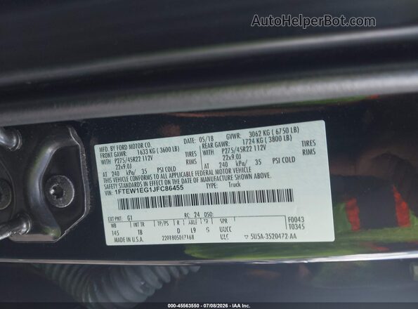 1FTEW1EG1JFC86455 2018 FORD F150 Black Engine compartment view
