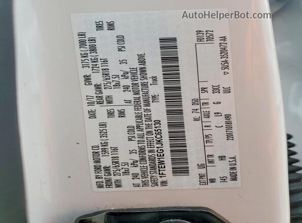 1FTEW1EG1JKC65130 2018 FORD F150 White VIN կոդի պիտակի տեսք